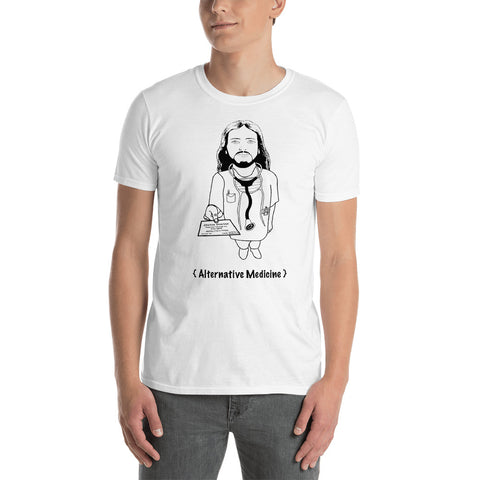 Men's short sleeve white t-shirt with Jesus doctor monochrome design 