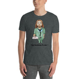 Men's short sleeve dark heather t-shirt with Jesus doctor design