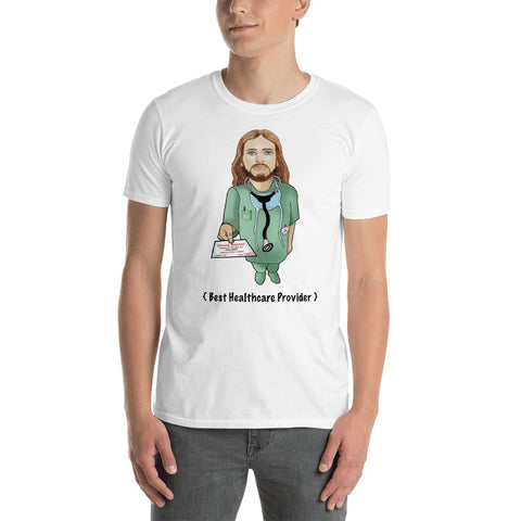 Men's short sleeve white t-shirt with Jesus doctor design