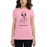 Women's short sleeve charity pink t-shirt with Jesus doctor monochrome design 