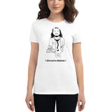 Women's short sleeve white t-shirt with Jesus doctor monochrome design 