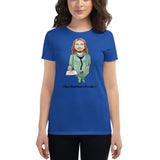 Women's short sleeve royal blue t-shirt with Jesus doctor design
